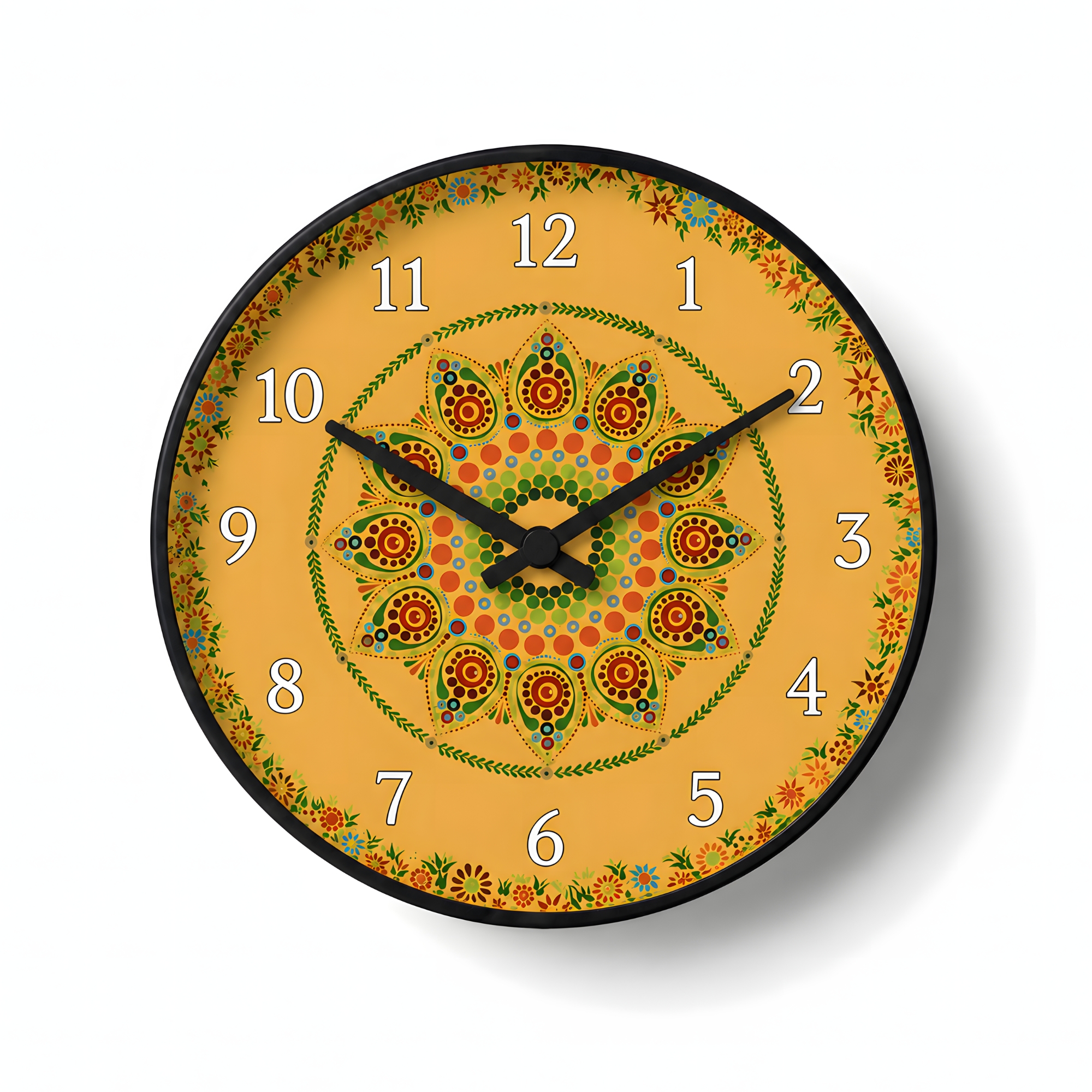 Picture of OIKKO 12 Inch Traditional Floral Mandala Yellow Wall Clock (Model 46)