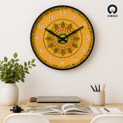 Picture of OIKKO 12 Inch Traditional Floral Mandala Yellow Wall Clock (Model 46)