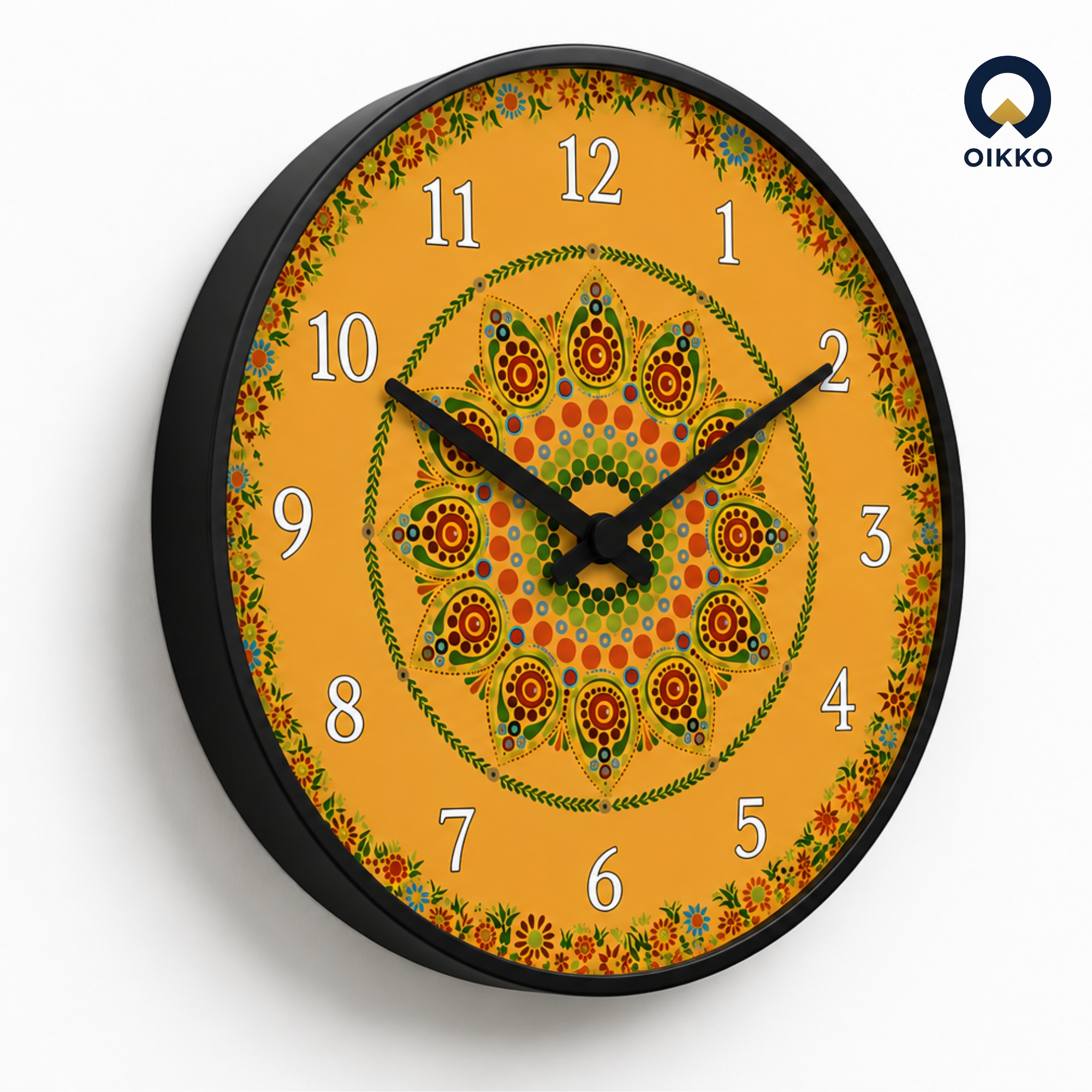 Picture of OIKKO 12 Inch Traditional Floral Mandala Yellow Wall Clock (Model 46)