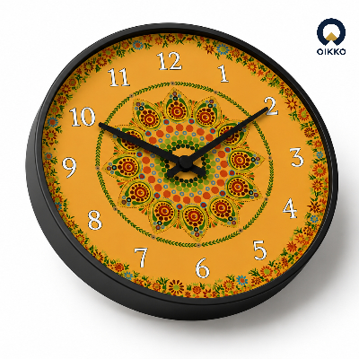 Picture of OIKKO 12 Inch Traditional Floral Mandala Yellow Wall Clock (Model 46)