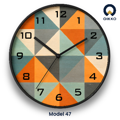 Picture of OIKKO 12 Inch Geometric Triangle Pattern Wooden Wall Clock (Model 47)