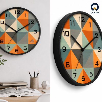 Picture of OIKKO 12 Inch Geometric Triangle Pattern Wooden Wall Clock (Model 47)