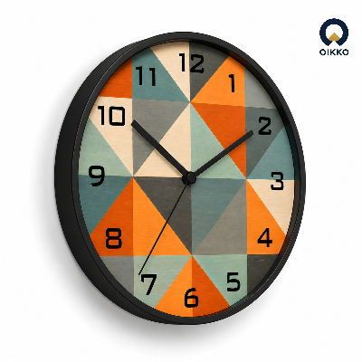 Picture of OIKKO 12 Inch Geometric Triangle Pattern Wooden Wall Clock (Model 47)