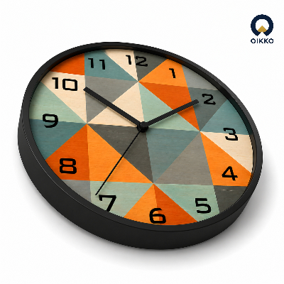 Picture of OIKKO 12 Inch Geometric Triangle Pattern Wooden Wall Clock (Model 47)