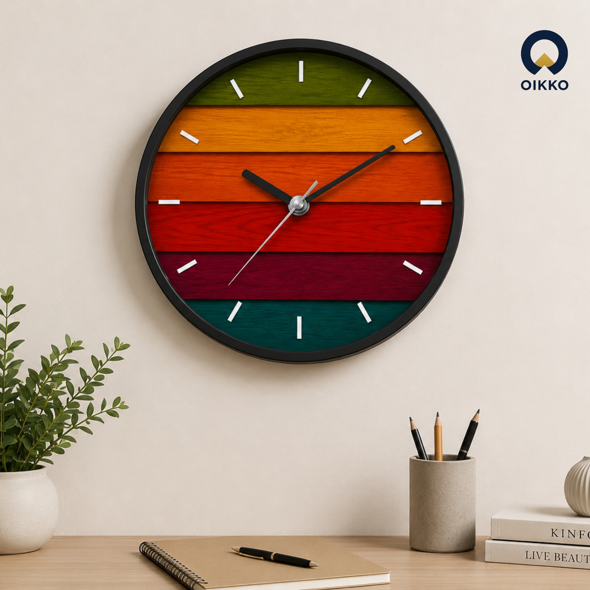Picture of OIKKO 12 Inch Rustic Wooden Plank Stripes Wall Clock (Model 48)