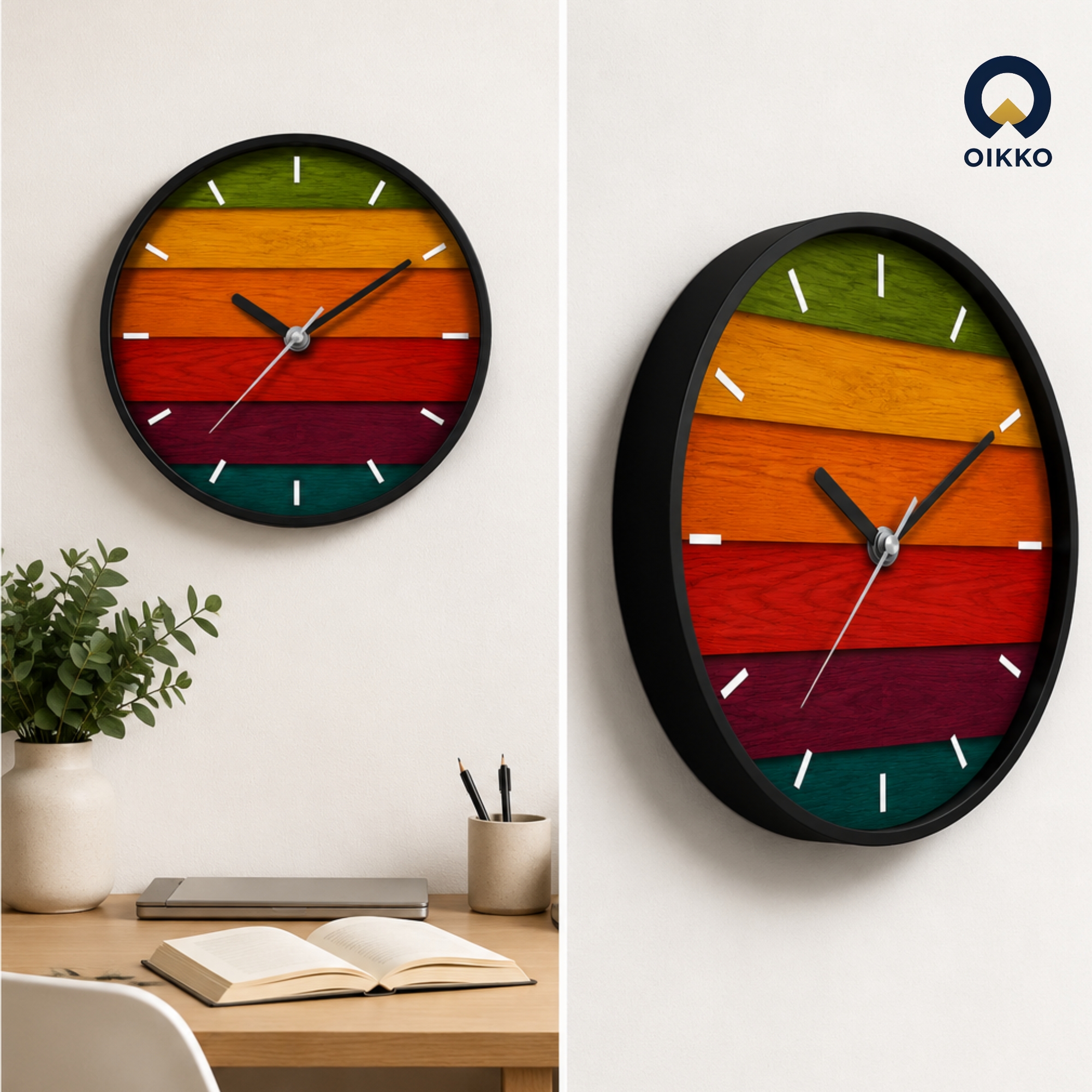 Picture of OIKKO 12 Inch Rustic Wooden Plank Stripes Wall Clock (Model 48)
