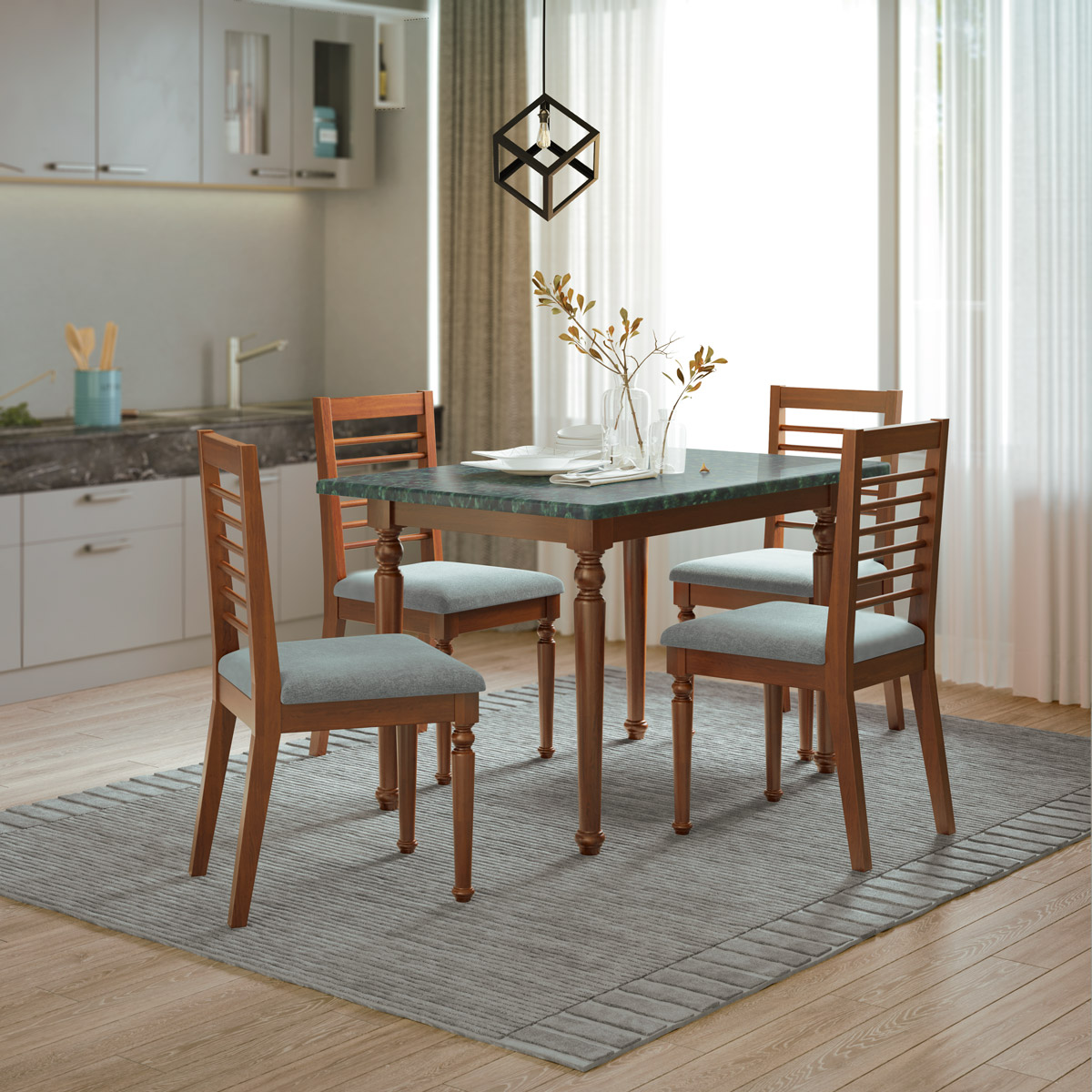 Picture of REGAL Dining Table-Edessa TDH-341-3-1-20 (4 Seater-Greenish)