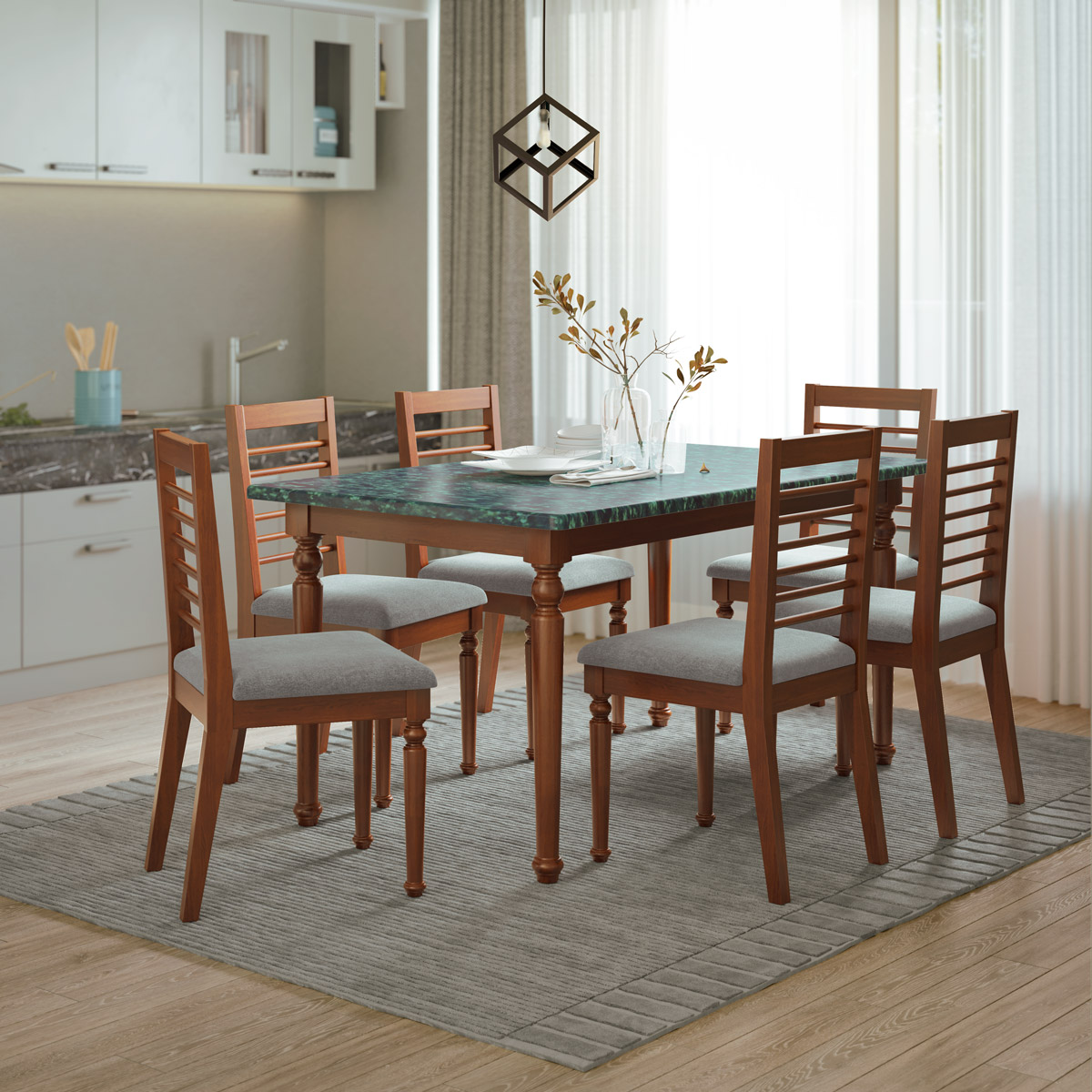 Picture of REGAL Dining Table-Edessa TDH-341-3-1-20 (6 Seater-Greenish)