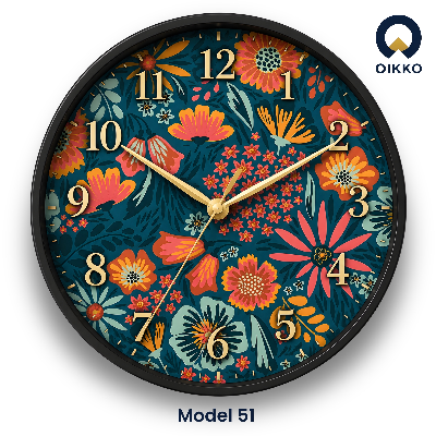 Picture of OIKKO 12 Inch Dark Floral Botanical Pattern Wall Clock (Model 51)