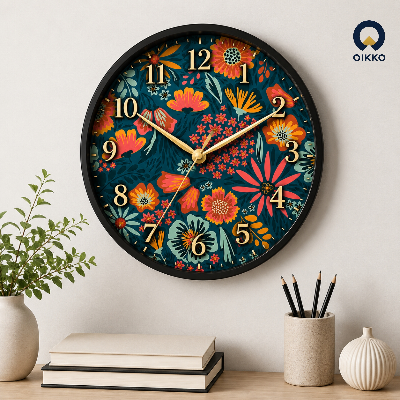Picture of OIKKO 12 Inch Dark Floral Botanical Pattern Wall Clock (Model 51)