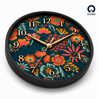 Picture of OIKKO 12 Inch Dark Floral Botanical Pattern Wall Clock (Model 51)