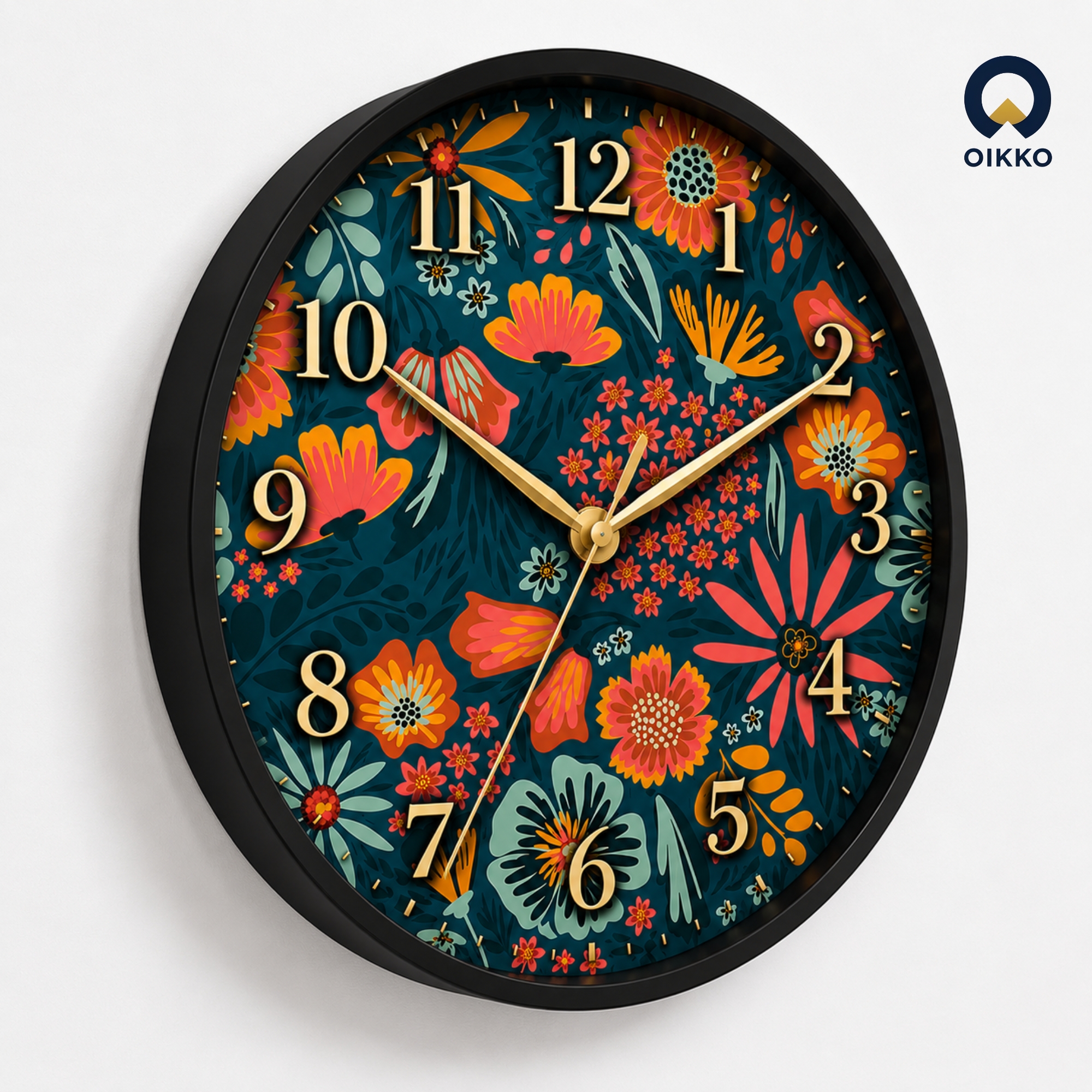 Picture of OIKKO 12 Inch Dark Floral Botanical Pattern Wall Clock (Model 51)