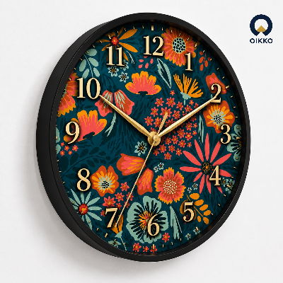 Picture of OIKKO 12 Inch Dark Floral Botanical Pattern Wall Clock (Model 51)
