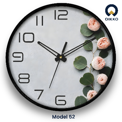 Picture of OIKKO 12 Inch Minimalist Concrete & Pink Peony Wall Clock (Model 52)