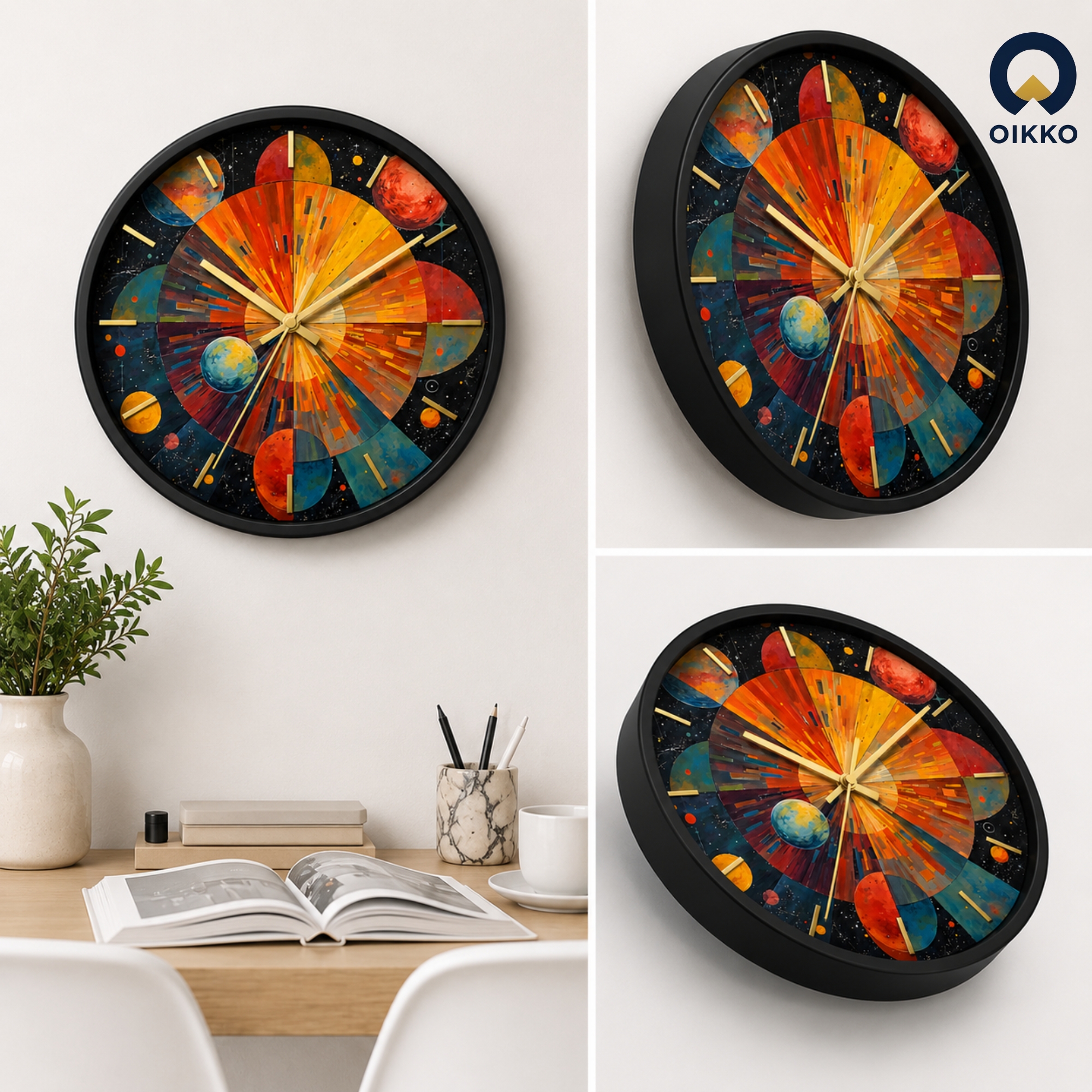 Picture of OIKKO 12 Inch Abstract Cosmic Solar System Wall Clock (Model 53)