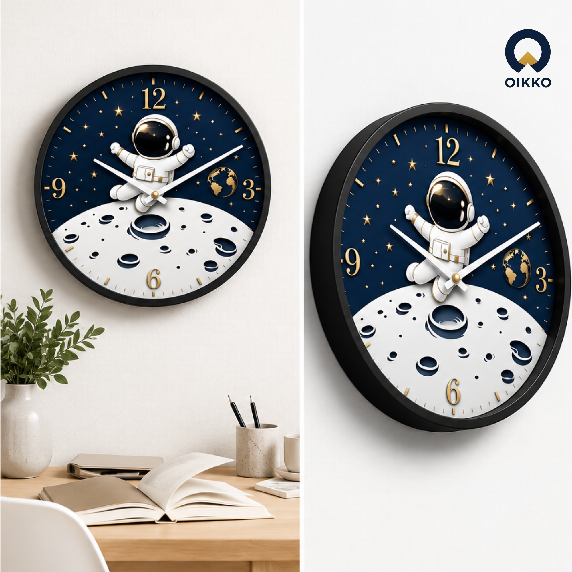 Picture of OIKKO 12 Inch Cute Space Astronaut & Moon Wall Clock (Model 54)