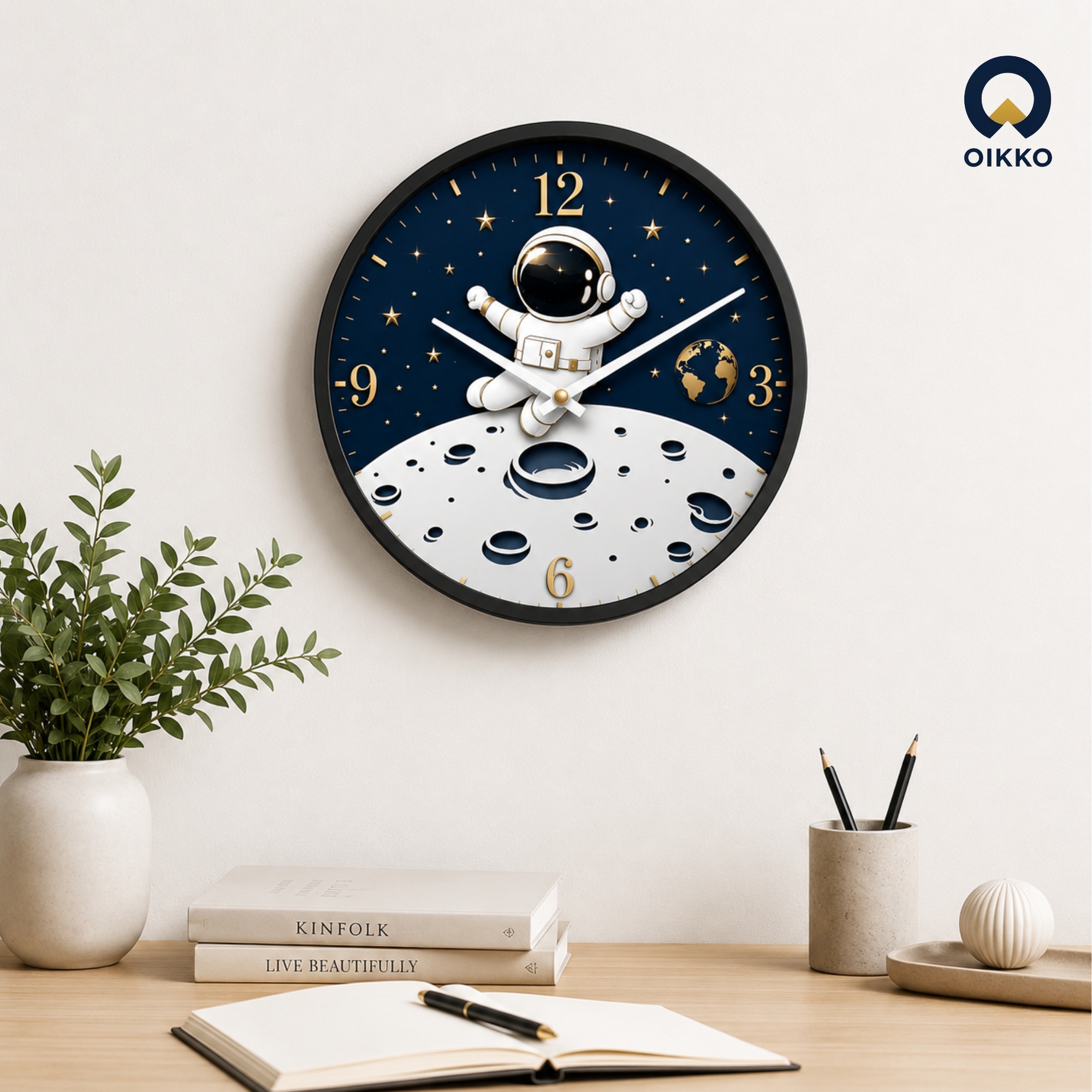 Picture of OIKKO 12 Inch Cute Space Astronaut & Moon Wall Clock (Model 54)