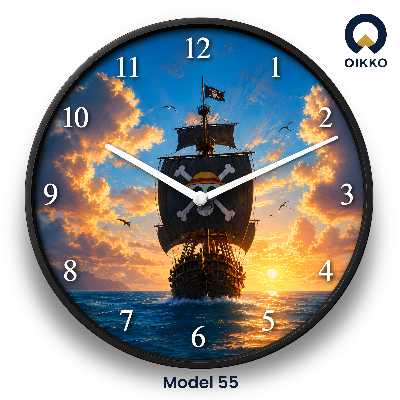Picture of OIKKO 12 Inch Pirate Ship Sunset Ocean Wall Clock (Model 55)