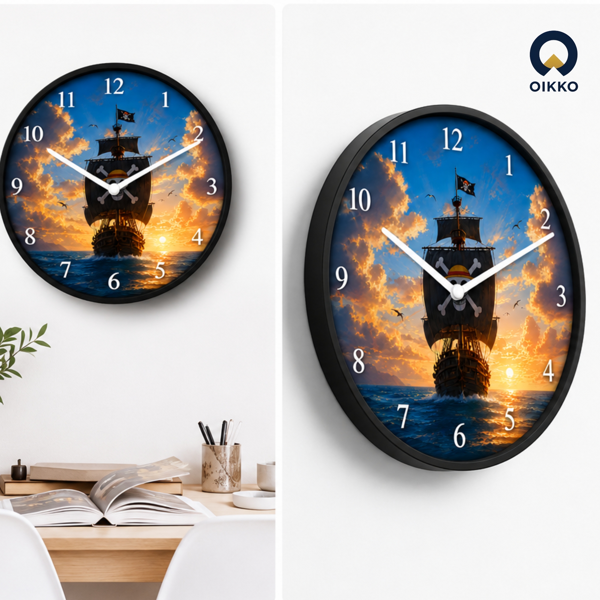 Picture of OIKKO 12 Inch Pirate Ship Sunset Ocean Wall Clock (Model 55)