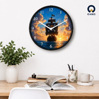 Picture of OIKKO 12 Inch Pirate Ship Sunset Ocean Wall Clock (Model 55)
