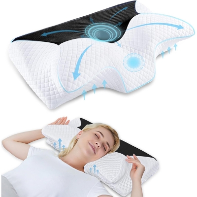 Picture of HOMCA Memory Foam Cervical Pillow 2 in 1 Ergonomic Orthopedic Neck Support Pillow – Contour Design for Neck Pain Relief  Side, Back & Stomach Sleepers Multicolor