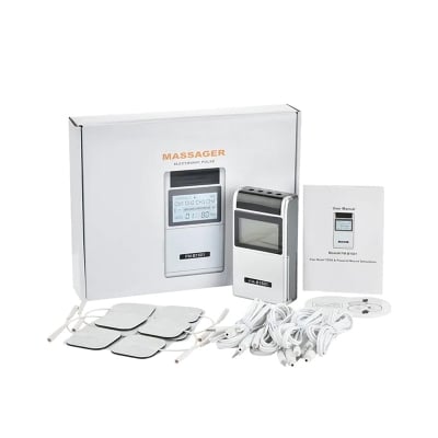 Picture of Tens Ems Muscle Steamulator 15 Mode 4 Output 8 Pad Pain Relief Electric Pulse Impulse Massure Machine Machine Machine Electrotherapy Machine Grey