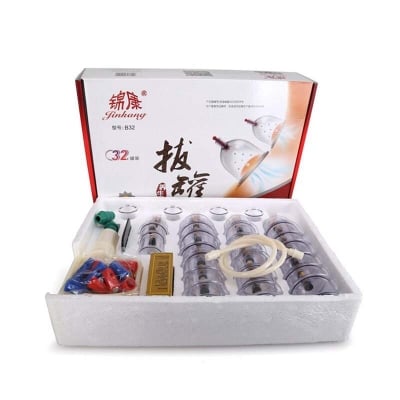 Picture of 32 Piece Vacuum Cupping Body Massager Ventosa Suction Cup Jar Set Plastic Vacuum Suction Therapy Capping Set For Can Massage Off White