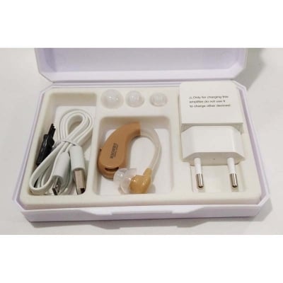 Picture of Rionet Mini Rechargeable BTE Hearing Aid Voice Amplifier Volume Control aids receiving device - EU Plug (beige) 