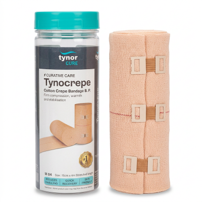 Picture of Tynor Tynocrepe – Cotton Crepe Bandage B.P. Elastic Crepe Bandage for Compression, Support & Injury Care,“Garam Patti” for Hand, Knee, Leg & Wrist Multicolor