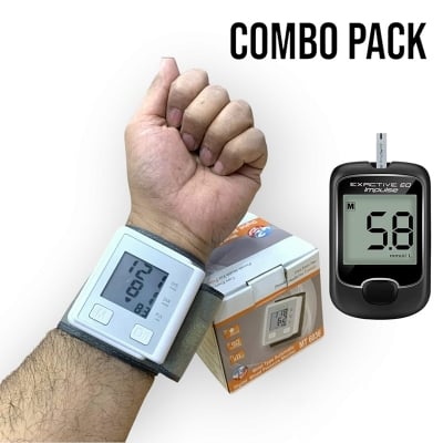 Picture of Fully Automatic Upper arm Digital Blood Pressure Monitor with Glucometer Machine with Test Strips (Combo Pack) Multicolor