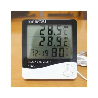 Picture of HTC-2 Digital Indoor/Outdoor Thermo-hygrometer Temperature Humidity Meter with Time/Clock Home & Industrial Room Temperature Multicolor