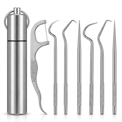 Picture of 1 Set Toothpick Set Metal Stainless Steel Oral Cleaning Tooth Flossing Portable Toothpick Floss Teeth Cleaner with Storage Tube Brown