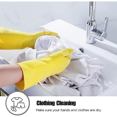 Picture of Rubber Reusable Heavy Duty Hand Gloves For Dishwashing, Gardening, Kitchen Cleaning Non-Slippery & Durable Long ElbowLength1Pair Yellow