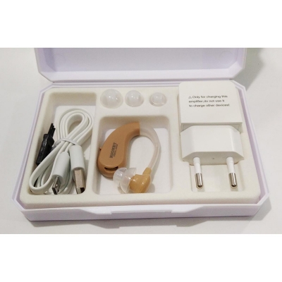Picture of Rionet Mini Rechargeable BTE Hearing Aid Voice Amplifier Volume Control aids receiving device - EU Plug (beige) Light Ash