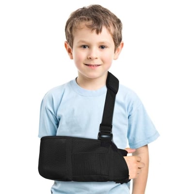 Picture of Child Arm Sling, Breathable Arm Support Sling with Waist Strap, Medically Approved Shoulder Immobilizer for Kids, Broken Elbow, Wrist, Arm, Shoulder Injury, Rotator Cuff, Left or Right Arm Black