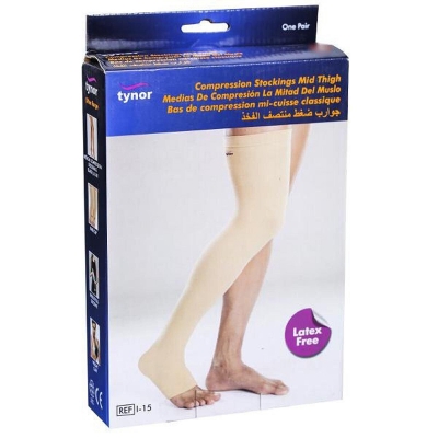 Picture of Tynor Compression stockings -Thigh Lenght Open Toe - Asset Pharmacy Grey