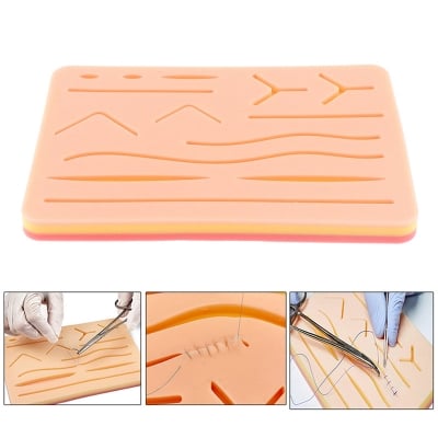 Picture of Reusable Surgical Medical Practice Traumatic Simulation Wounds Training Teaching Model Suture Kit Pad Silicone Fake Skin Suture Beige
