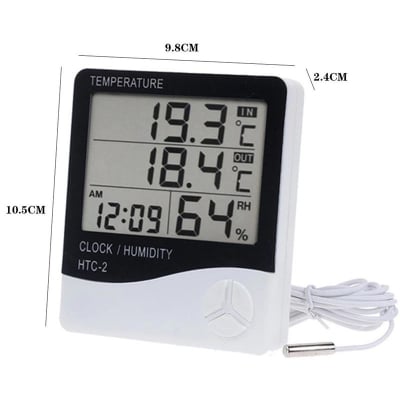Picture of HTC 2 Digital LCD Temperature Meter Humidity Thermometer Hygrometer Home Weather Station Indoor Outdoor Probe Sensor with Alarm Clock HTC-2 EU:38