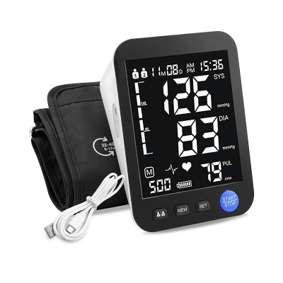Picture of BSMI Blood Pressure Monitor Upper Arm Automatic Tonometer Digital BP Machine Heart Rate Pulse Monitor with Large Cuff for Medical Multicolor