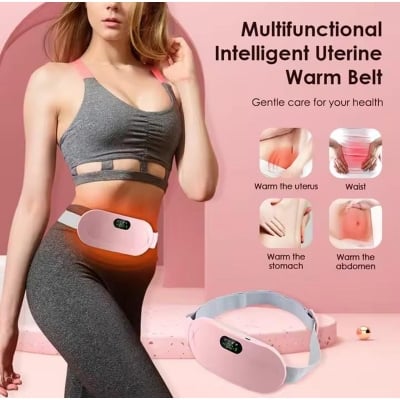 Picture of Period Cramp Relief Heating Pad Pain Device with 4 Massage Modes for Menstrual Pain and Belly or Back Pain Relief, LED Display, Comfortable Belt Pink