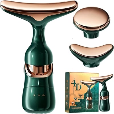 Picture of Multifunctional Facial Massager, 3-in-1 Beauty Massager for Face and Neck, Facial Massager for Skin Care, Thermal and Vibration Technologies for Skin Care Improve Glowing Skin, Smooth and Tightening Skin Gold-green