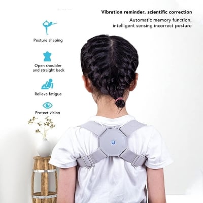 Picture of Posture Corrector, Smart Sensing Vibration Warning Rechargeable Ergonomic Comfortable Adjustable Back Back Support forWomenandMen Light Ash