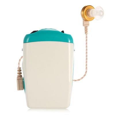 Picture of Pocket Hearing Aid Sound Amplifier for Severe Hearing Loss Adjustable Voice Volume with Earplugs Ear Care Hearing Aid Machine Light Ash