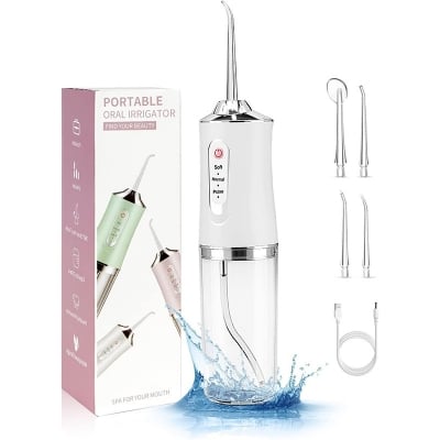 Picture of Portable Cordless Oral Irrigator, Water Flosser Rechargeable Dental Cleaning Irrigator, 3 Modes 4 Tips, IPX7 Waterproof Teeth Cleaner Water Flosser Oral Irrigator for Home and Travel 