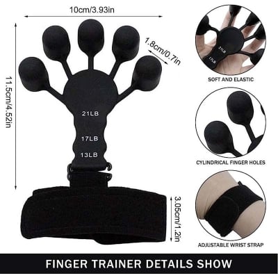 Picture of Silicone Grip Device Finger Exercise Stretcher Arthritis Hand Grip Trainer Strengthen Rehabilitation Training To Relieve Pain Black
