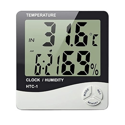 Picture of HTC-1 Room Thermometer with Humidity Incubator Meter and Accurate Temperature Indicator Wall Mounting LCD Digital Clock Monitor for Indoor/Outdoor (White)