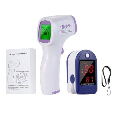 Picture of Festnight- Digital Forehead Thermometer Non-contact Infrared Thermometer and Digital Fingertip Pulse Oximeter Oxygen Sensor Saturation PR Pulse Rate Monitor. 