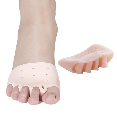 Picture of 2pcs/Pair Silicone Comfortable Toe Braces 5-holes Toe Separators Hallux Valgus Straightener Orthodontic Foot Toe BracesFoot Care Beige