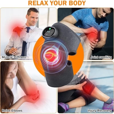 Picture of Cordless Knee Massager, Heated Knee Brace Wrap with Touch Screen Control, Adjustable Knee Shoulder Elbow Heating Pad, Heating Pad for Knee Elbow Shoulder Relax with Heat Black