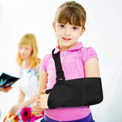 Picture of Arm Sling Kids, Breathable Child Arm Sling Support with Waist Strap, Shoulder Immobilizer for Kids Broken Arm, Shoulder Injury, Rotator Cuff, Left or Right Arm, Fits for 0-6 Years Old Black